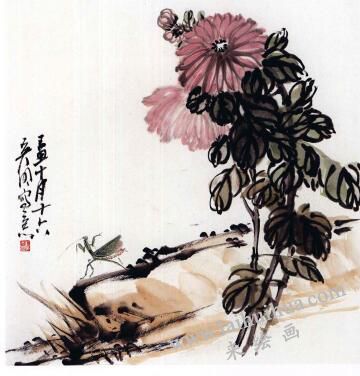 国画菊花的范画练习步骤04，范画五