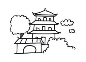 亭台楼阁简笔画作品