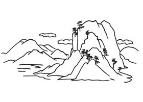高山峻岭简笔画作品
