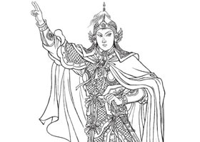 穆桂英白描仕女图欣