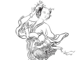 西施白描仕女图