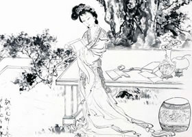 玉女阴符读几行白描画稿