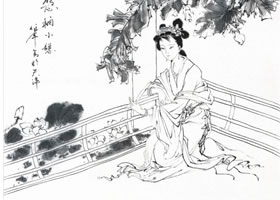 悠闲小憩白描仕女画稿