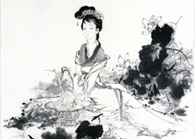 浣纱白描仕女画稿