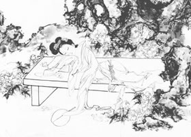 湘云醉卧白描仕女画稿