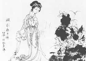顾影应自怜白描仕女画稿