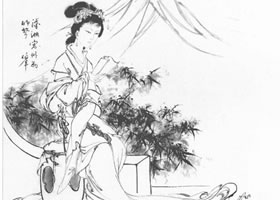 潇湘窗外雨如絮白描仕女画稿