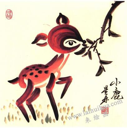 梅花鹿儿童水墨画画法步骤05