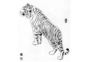 上山老虎白描作品图片