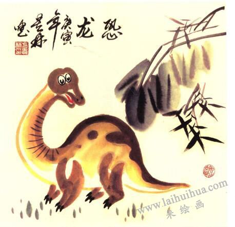 恐龙儿童国画画法步骤05