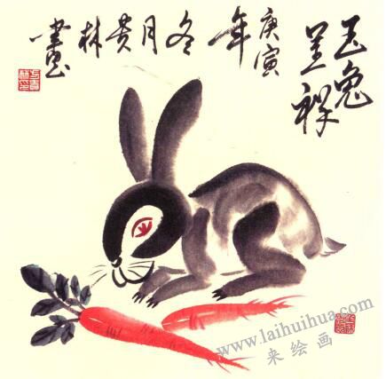 兔子儿童水墨画画法步骤05