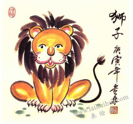 狮子儿童水墨画画法步骤05