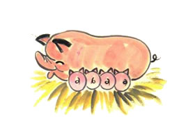 母猪和小猪儿童水墨画画法