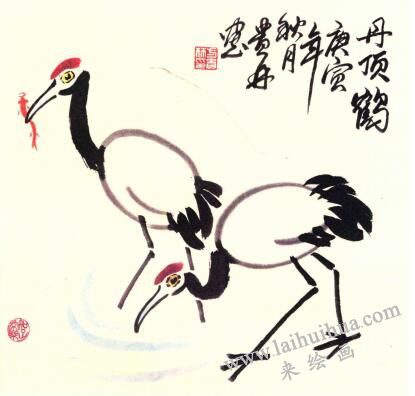 丹顶鹤儿童水墨画画法步骤05