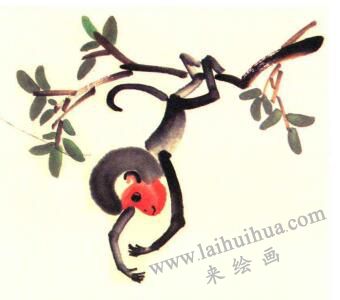 猴子捞月儿童水墨画画法步骤04