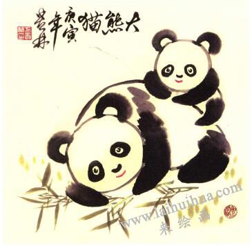 熊猫母子儿童水墨画画法步骤05