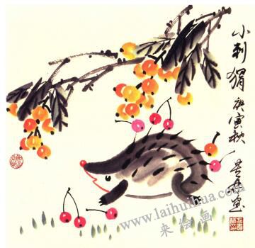 小刺猬儿童水墨画画法步骤05