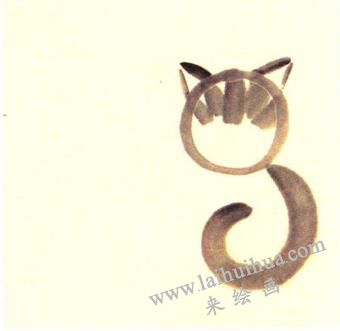 两只小花猫儿童水墨画画法步骤01