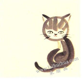 两只小花猫儿童水墨画画法步骤02
