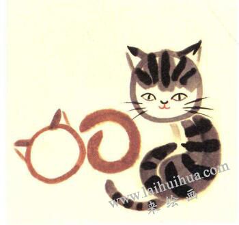 两只小花猫儿童水墨画画法步骤03