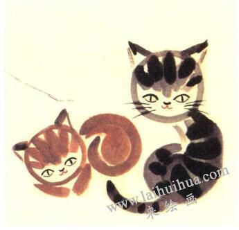 两只小花猫儿童水墨画画法步骤04