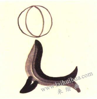 海狮顶球儿童水墨画画法步骤02