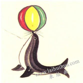 海狮顶球儿童水墨画画法步骤04
