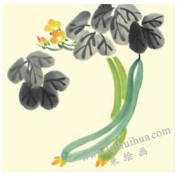 丝瓜儿童水墨画画法步骤03
