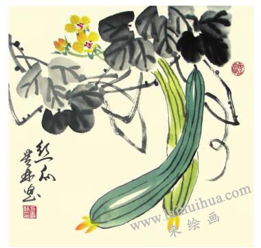 丝瓜儿童水墨画画法步骤05