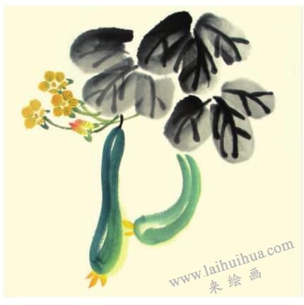 黄瓜儿童水墨画画法步骤03