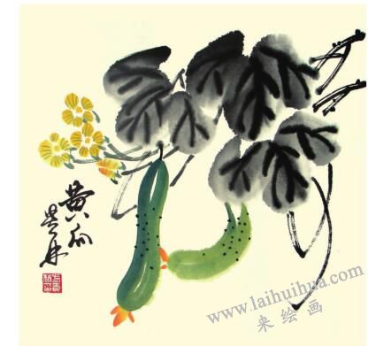 黄瓜儿童水墨画画法步骤05