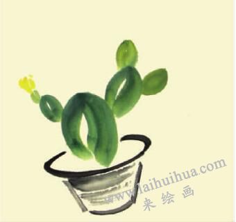 仙人掌儿童水墨画画法步骤04