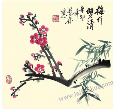 竹子和梅花儿童水墨画画法步骤05