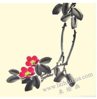 茶花儿童水墨画画法步骤04
