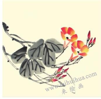 牵牛花儿童水墨画画法步骤04