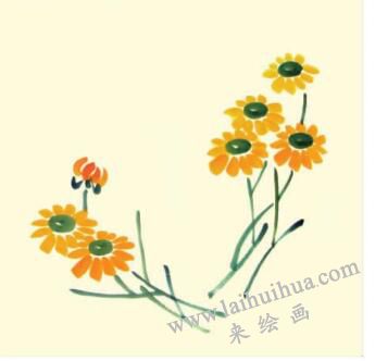 小黄菊儿童水墨画画法步骤03