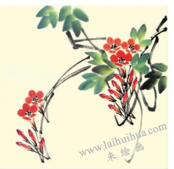 凌霄花儿童水墨画画法步骤04