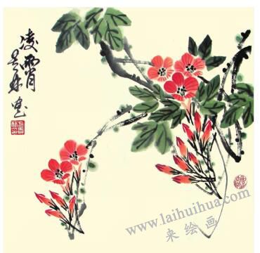 凌霄花儿童水墨画画法步骤05