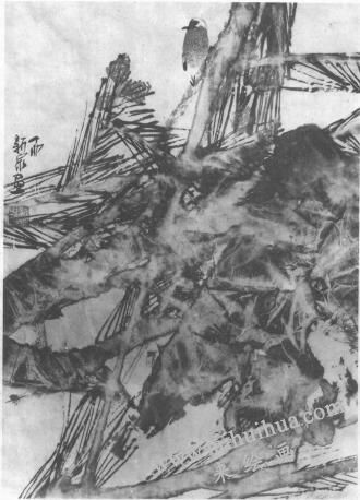 水墨画技法之脱胶法（绘制《松石图》时运用脱胶法的过程）05