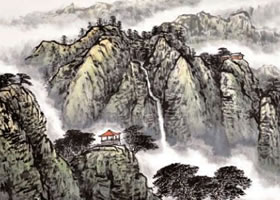 水墨山水画《云横秀岭》作品