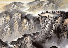 水墨山水画《丹壑晨晓》作品