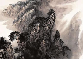 水墨山水画《云涌黄山》作品