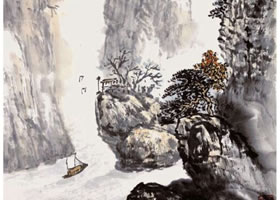水墨山水画《峡江素秋》作品