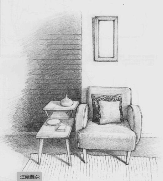 沙发一角素描画法