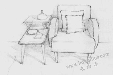 沙发一角素描画法步骤05