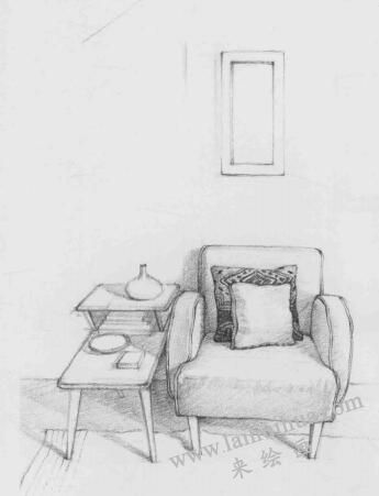 沙发一角素描画法步骤07