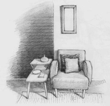 沙发一角素描画法步骤10