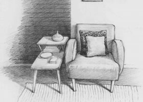 沙发一角素描画法