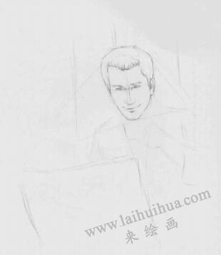 看报的男人素描画法步骤02