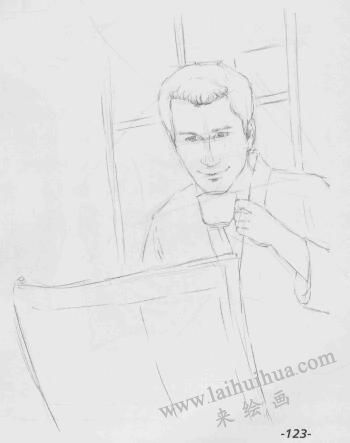 看报的男人素描画法步骤03